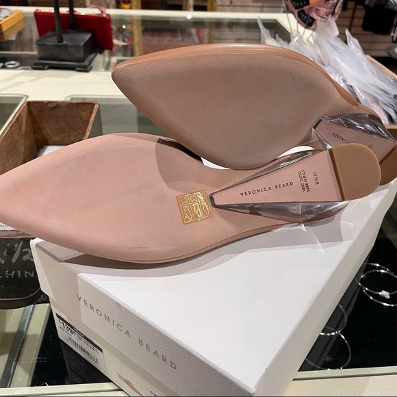 NWT Veronica Beard Ricky Nude Leather Mule with Translucent Lucite Wedge Heel - Picture 11 of 12